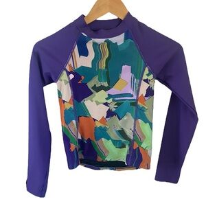 Zella Girls Long Sleeve Purple Printed Rashguard Swim Top Size 14